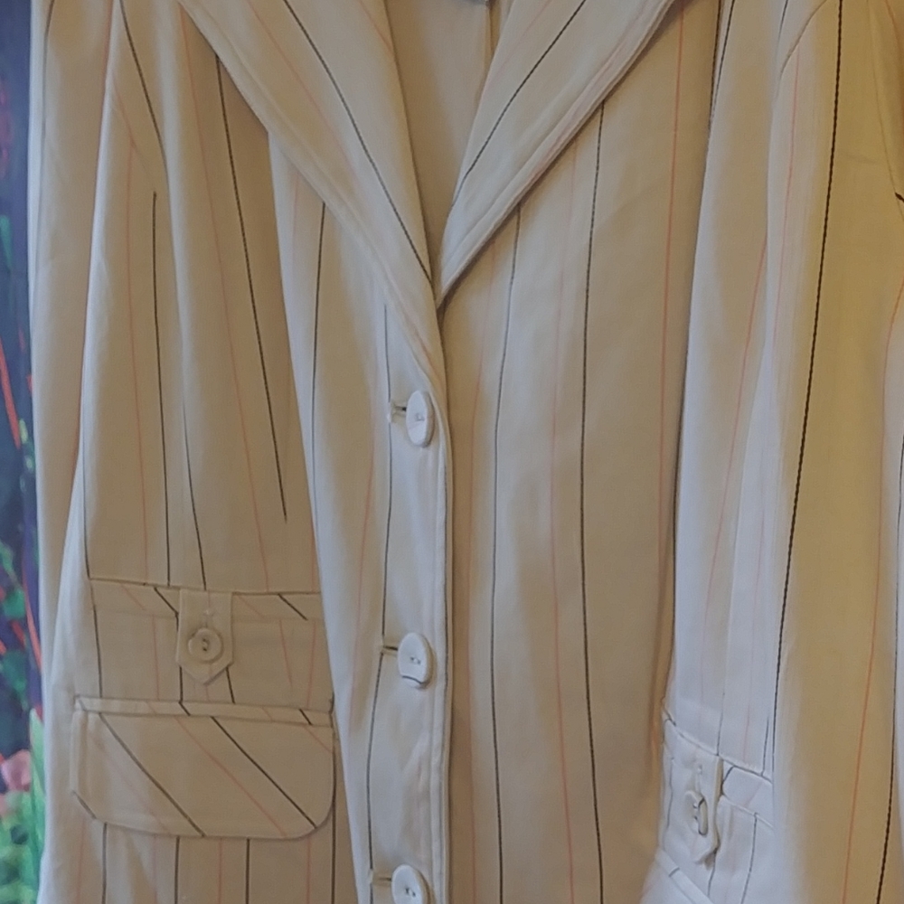 NWT Pinstriped Linen-look Khaki Blazer